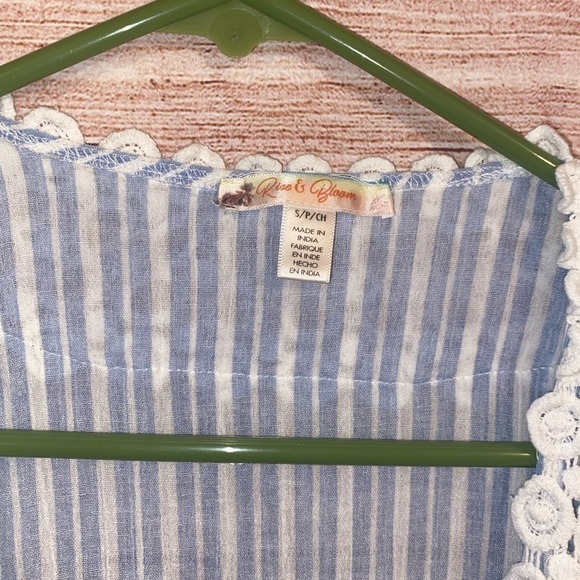 Rise & Bloom Women's Kaftan Sleeve Resort Stripes Blue Cover-Up Blue Size Small - Picture 3 of 7